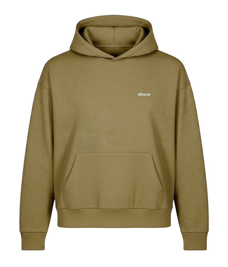 SaltPeople Stanley/Stella Voicer hoodie in cream with a double-layered hood and small white shyre logo on the chest.